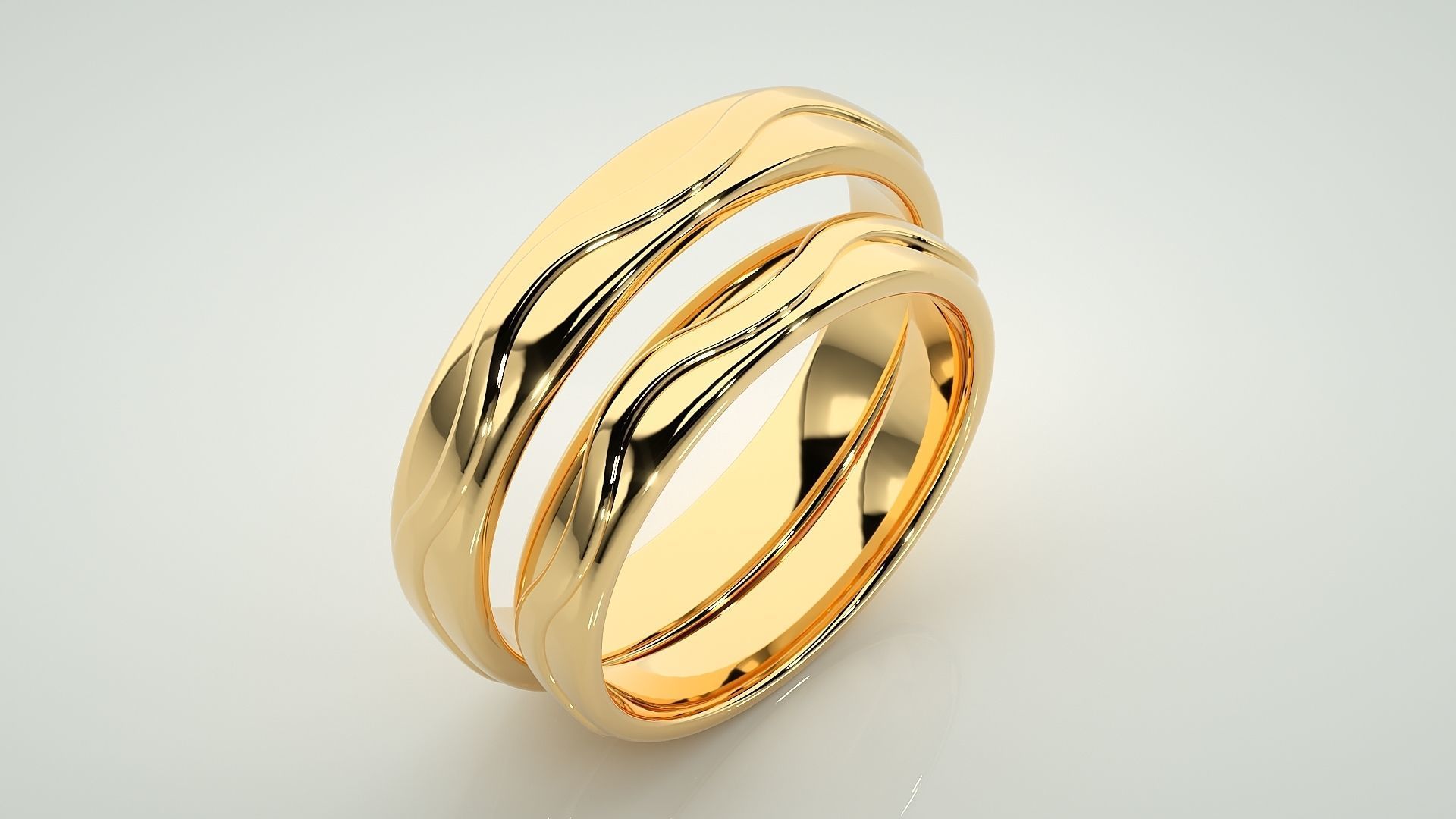 Wave Plain Gold Couple Band Ring 3dm stl render detail 3D print model_12