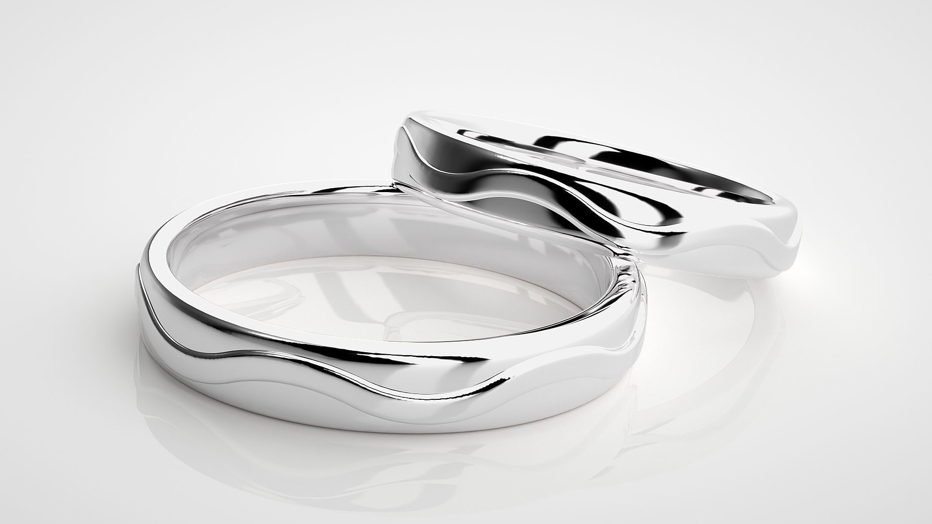 Wave Plain Gold Couple Band Ring 3dm stl render detail 3D print model_6