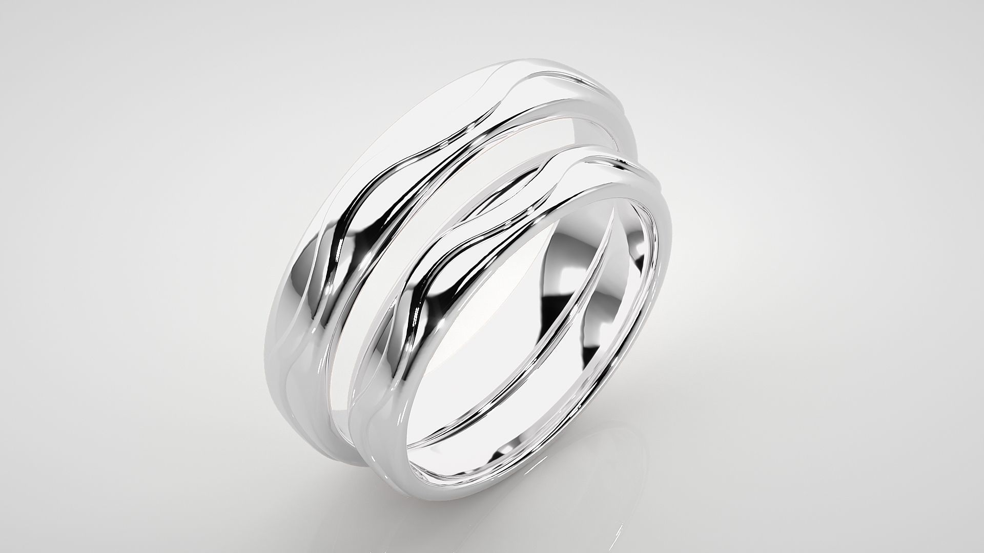 Wave Plain Gold Couple Band Ring 3dm stl render detail 3D print model_8