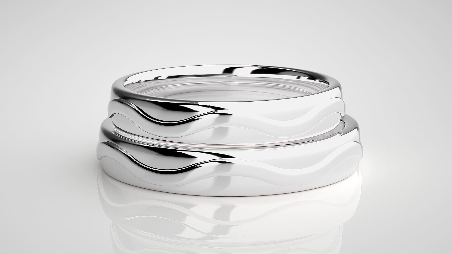 Wave Plain Gold Couple Band Ring 3dm stl render detail 3D print model_7