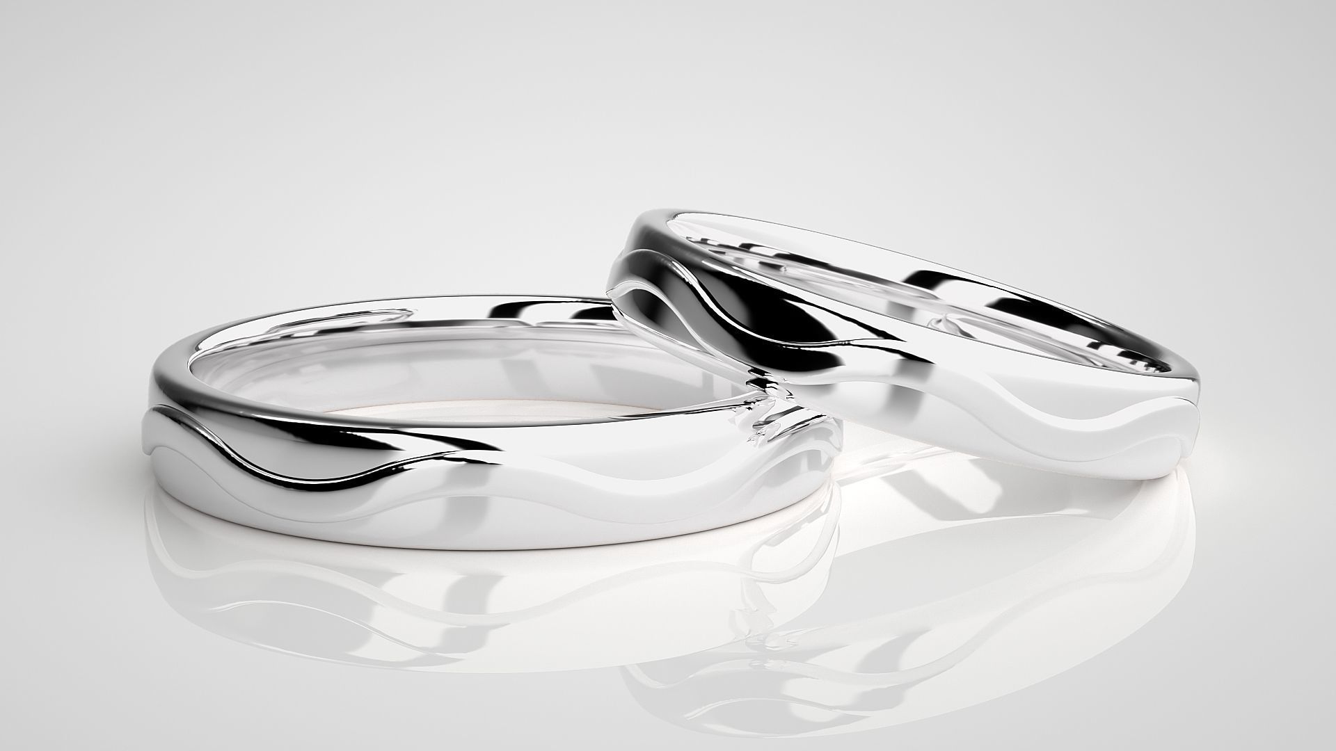 Wave Plain Gold Couple Band Ring 3dm stl render detail 3D print model_5