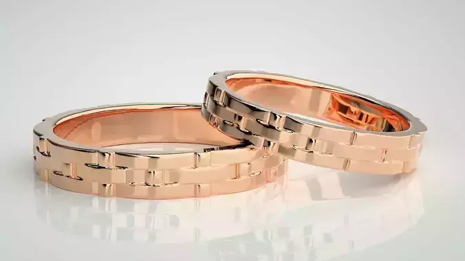 Plain Gold Couple Band Ring 3dm stl render detail
