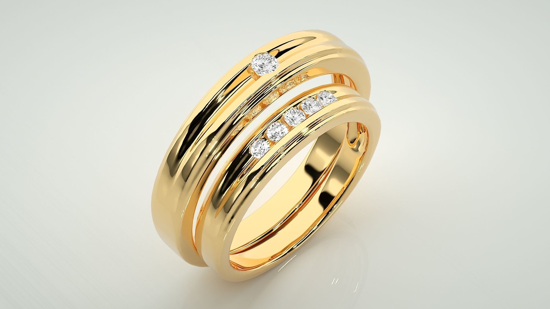 Solitaire Couple Band Ring 3dm stl render detail 3D print model_12