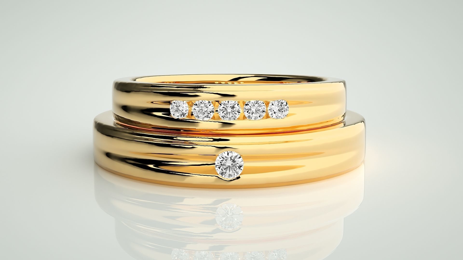 Solitaire Couple Band Ring 3dm stl render detail 3D print model_11