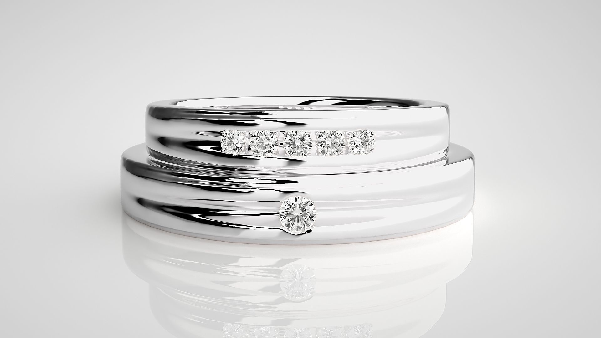 Solitaire Couple Band Ring 3dm stl render detail 3D print model_7