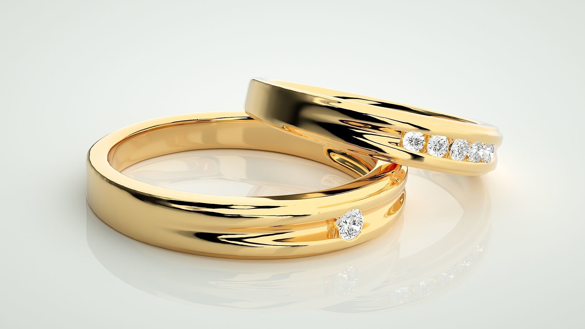 Solitaire Couple Band Ring 3dm stl render detail 3D print model_10