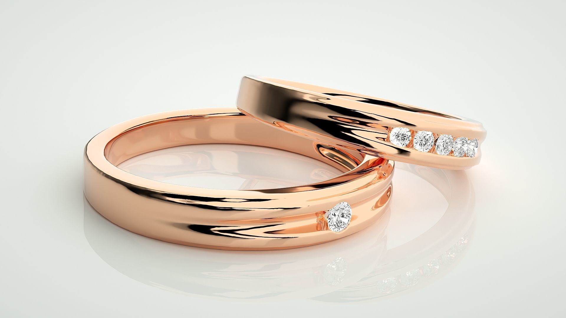 Solitaire Couple Band Ring 3dm stl render detail 3D print model_1