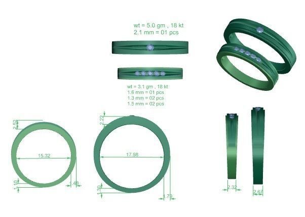 Solitaire Couple Band Ring 3dm stl render detail 3D print model_3