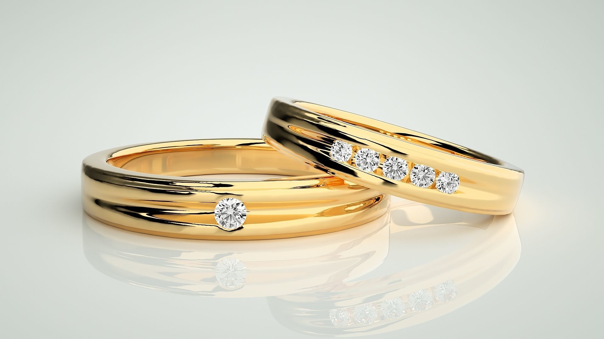 Solitaire Couple Band Ring 3dm stl render detail 3D print model_9