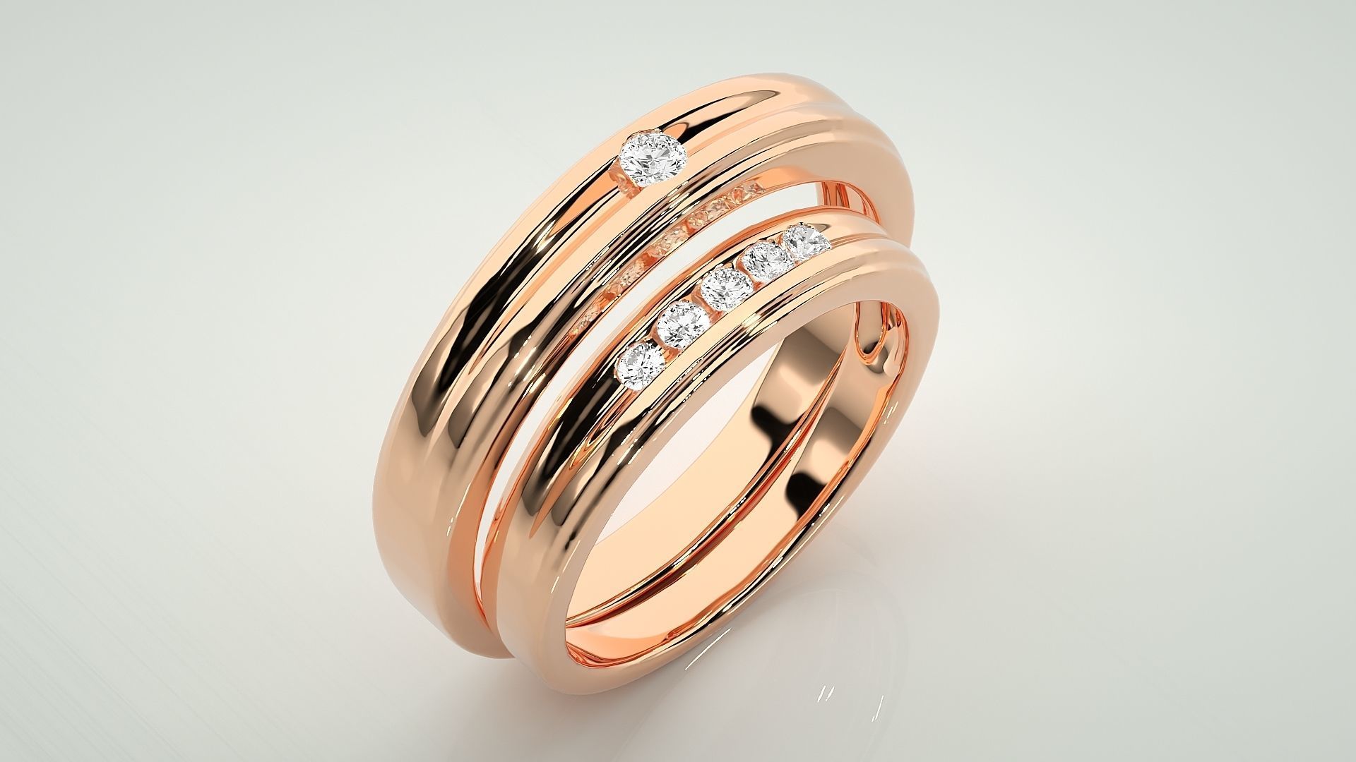 Solitaire Couple Band Ring 3dm stl render detail 3D print model_4