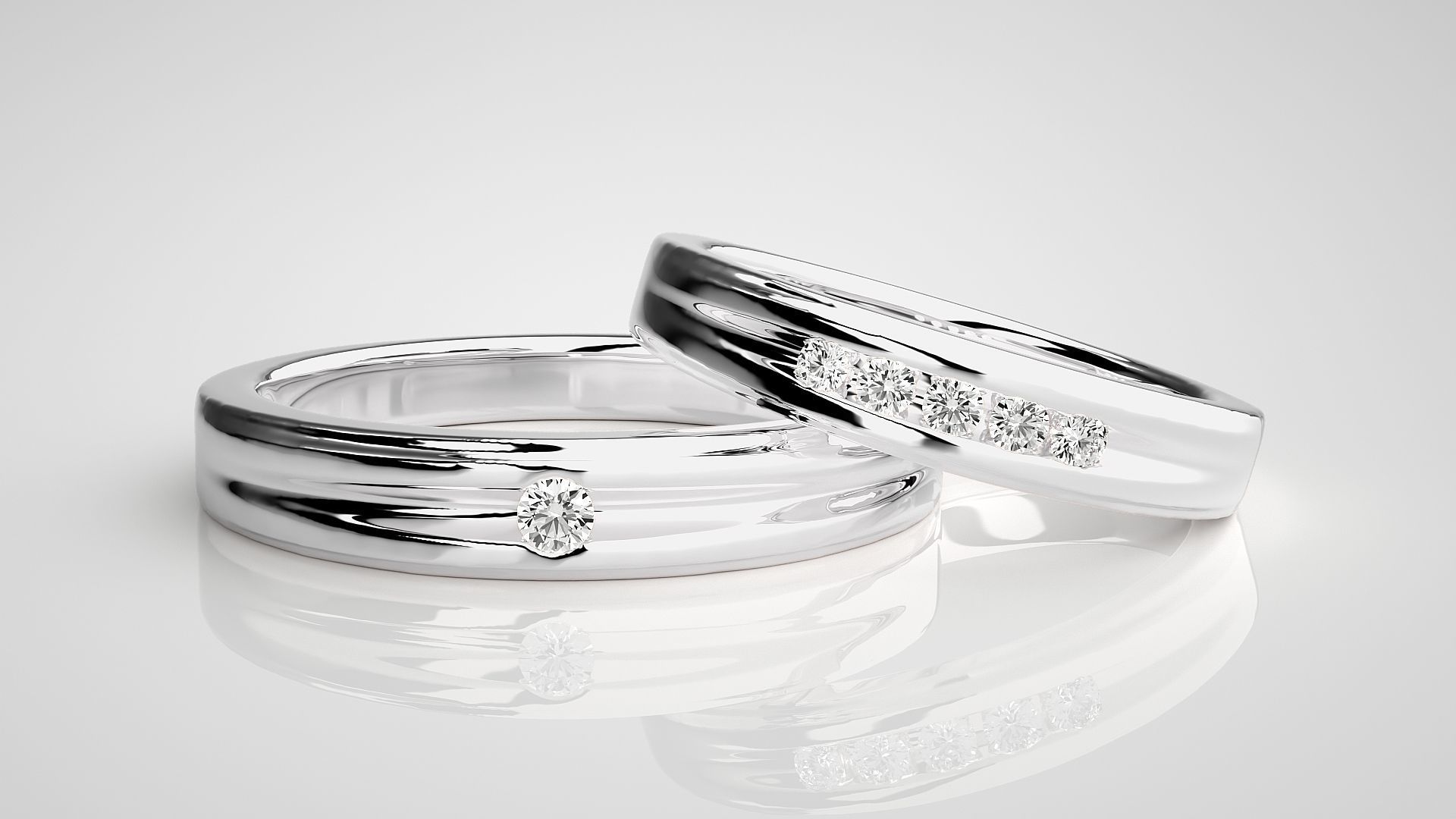 Solitaire Couple Band Ring 3dm stl render detail 3D print model_5