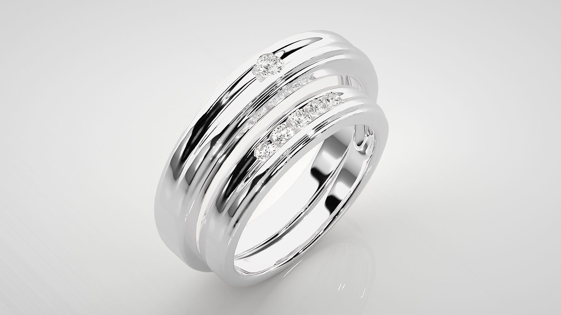 Solitaire Couple Band Ring 3dm stl render detail 3D print model_8