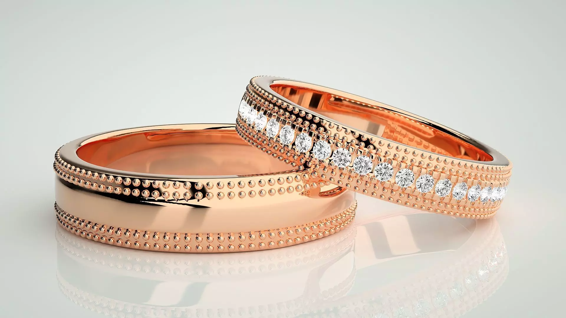 Diamond Couple Band Ring 3dm stl render detail 3D print model_0