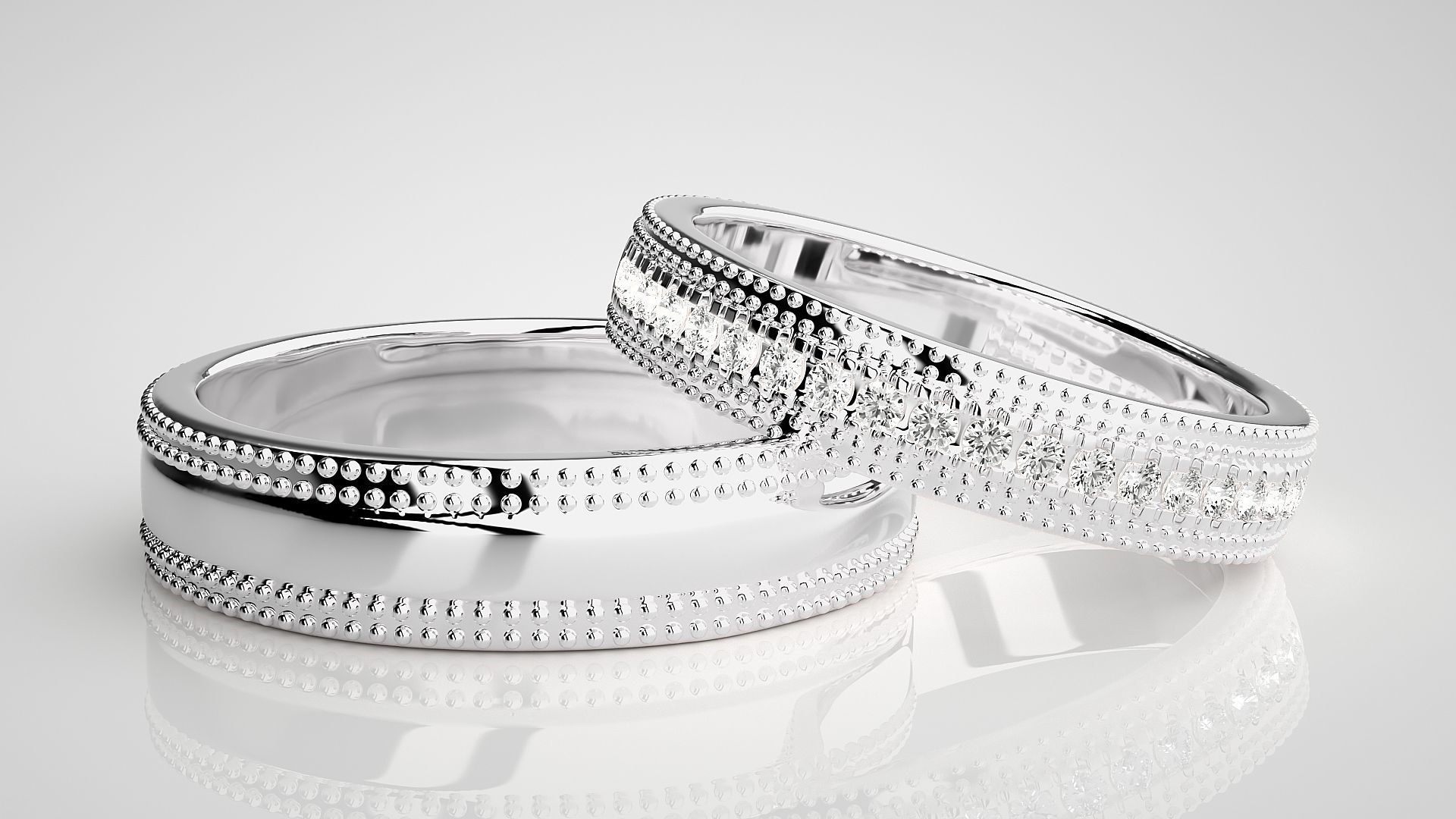 Diamond Couple Band Ring 3dm stl render detail 3D print model_5