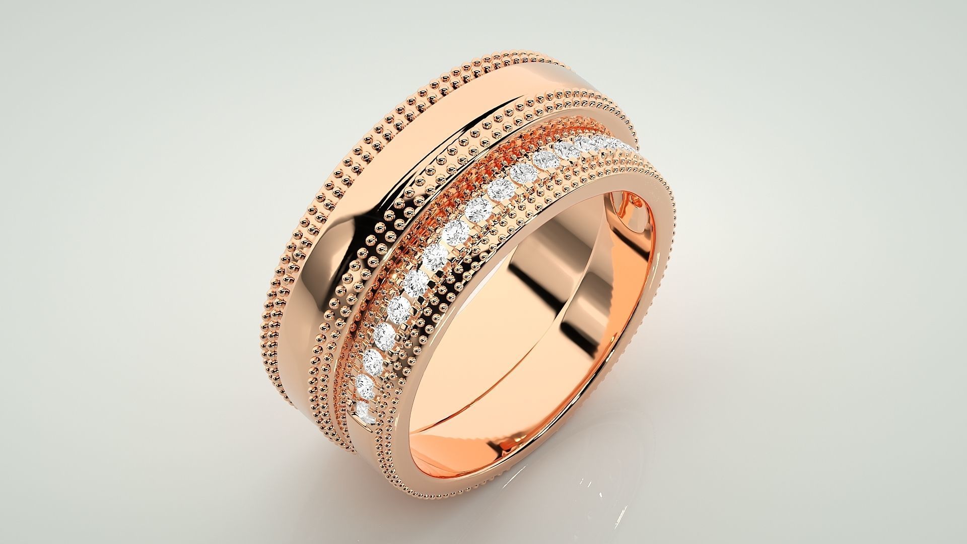 Diamond Couple Band Ring 3dm stl render detail 3D print model_4