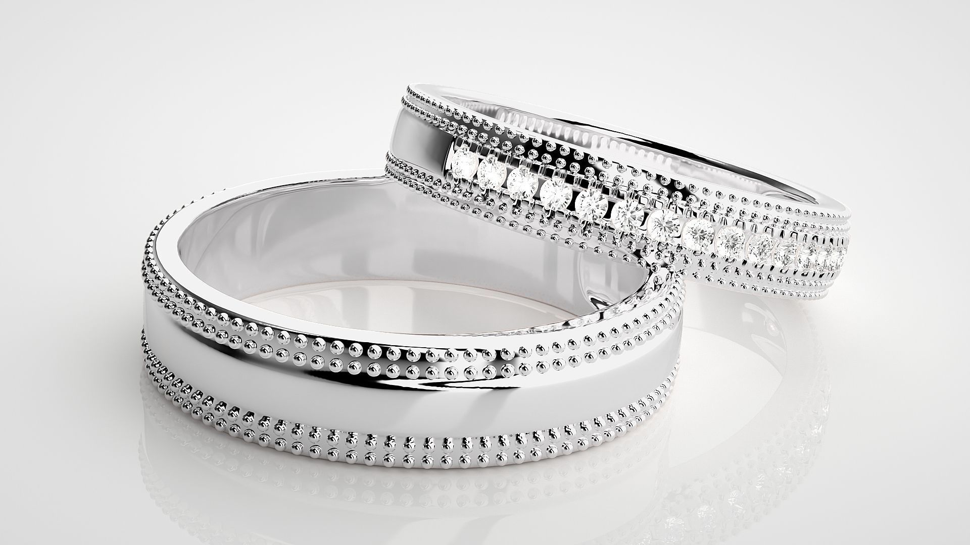 Diamond Couple Band Ring 3dm stl render detail 3D print model_6