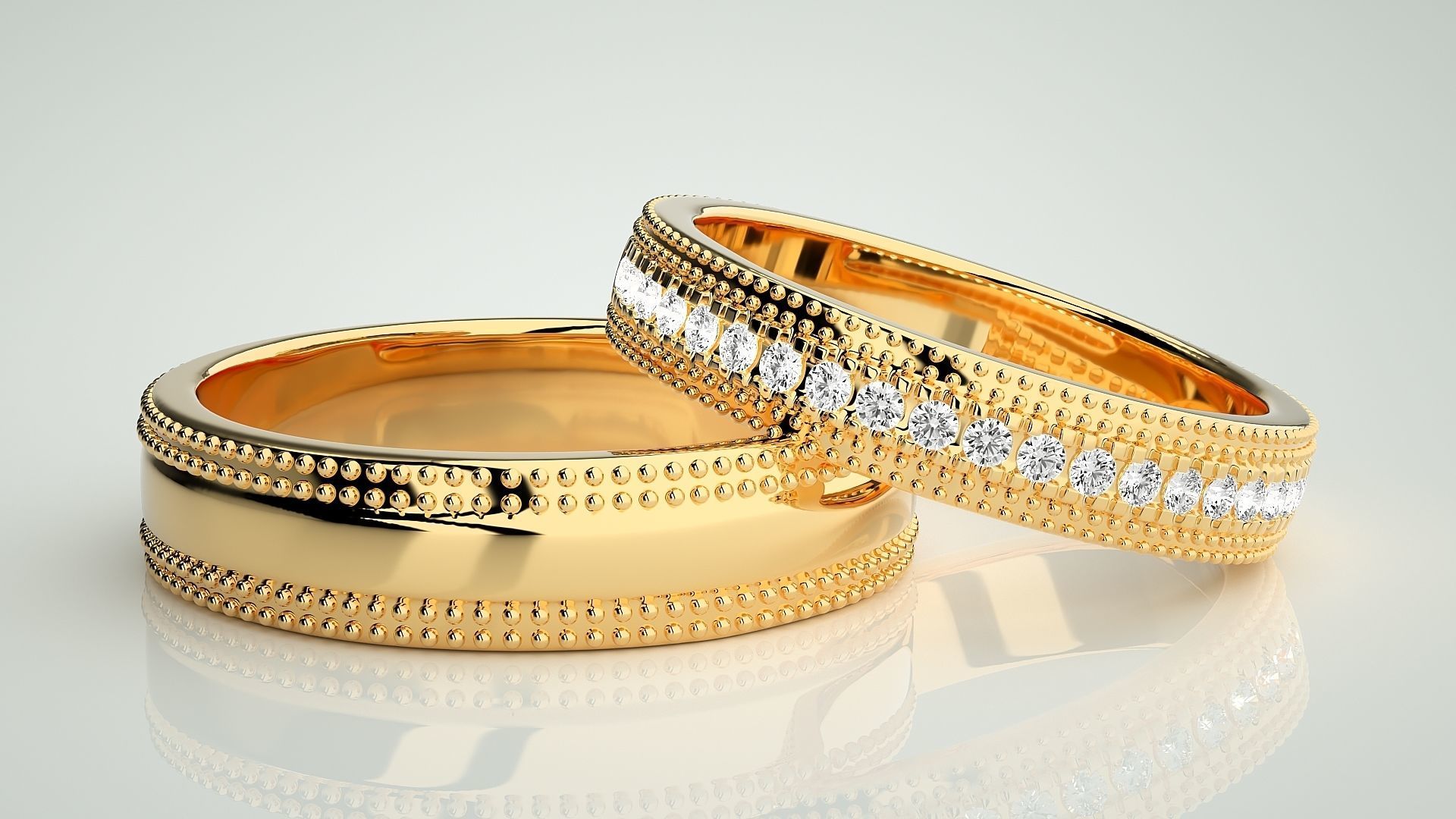 Diamond Couple Band Ring 3dm stl render detail 3D print model_9