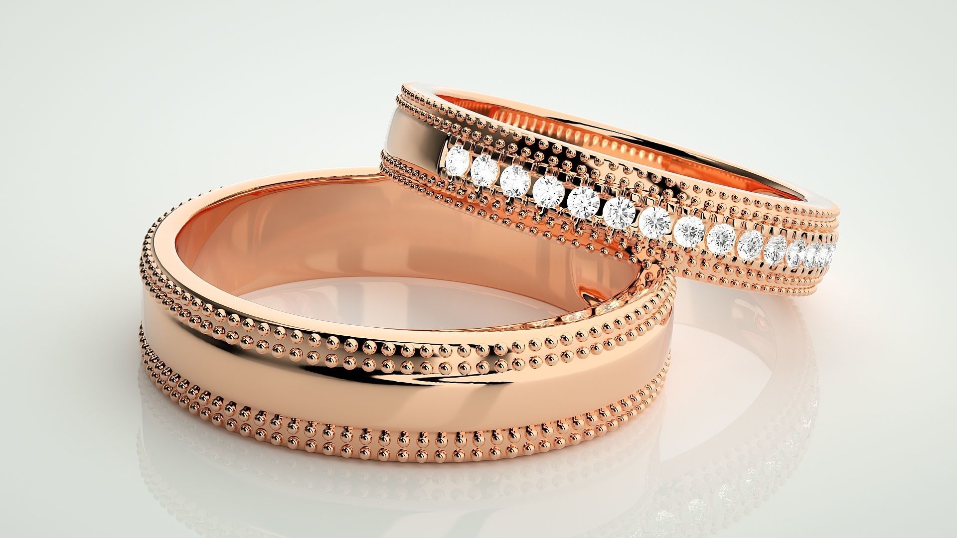 Diamond Couple Band Ring 3dm stl render detail 3D print model_1