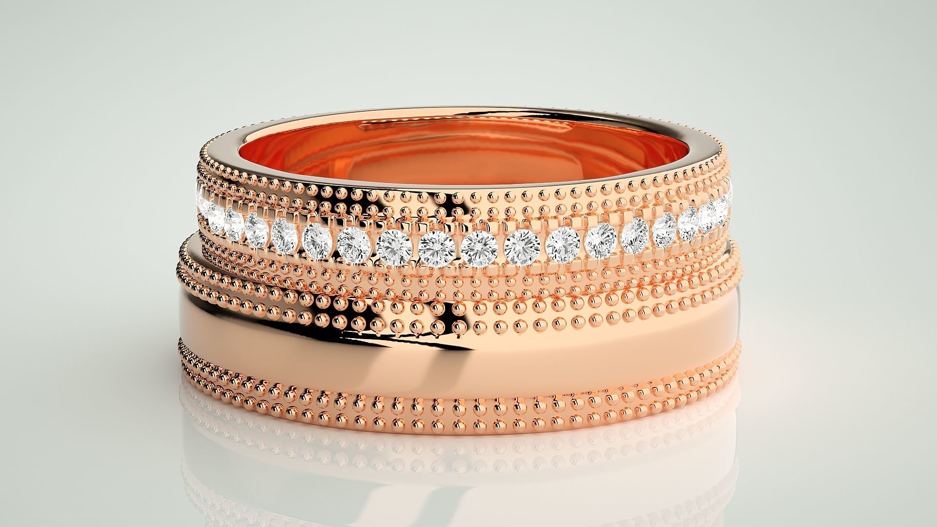 Diamond Couple Band Ring 3dm stl render detail 3D print model_2