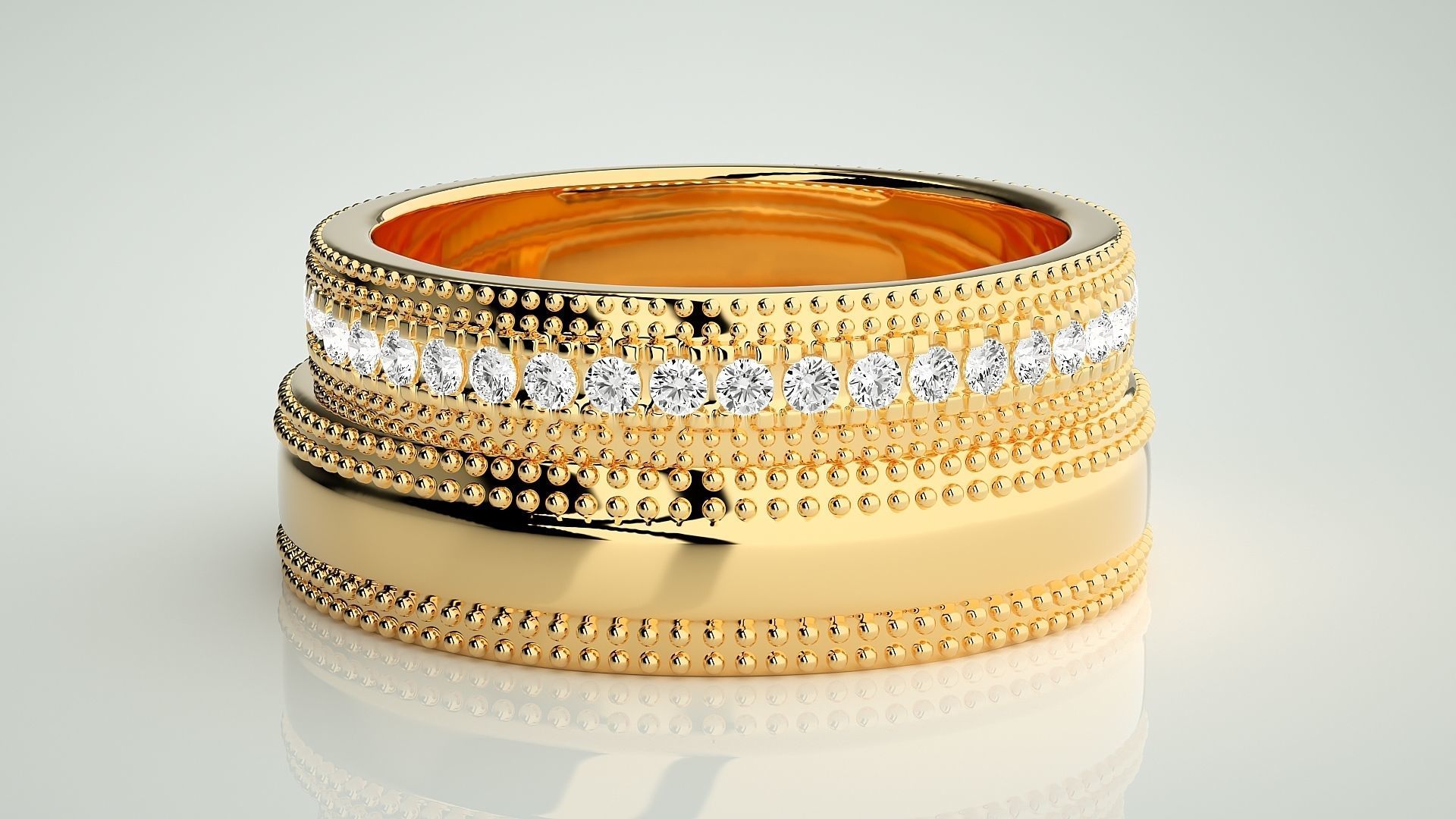 Diamond Couple Band Ring 3dm stl render detail 3D print model_11