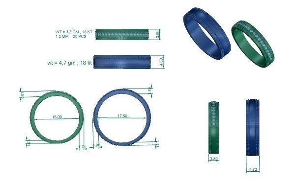 Diamond Couple Band Ring 3dm stl render detail 3D print model_3