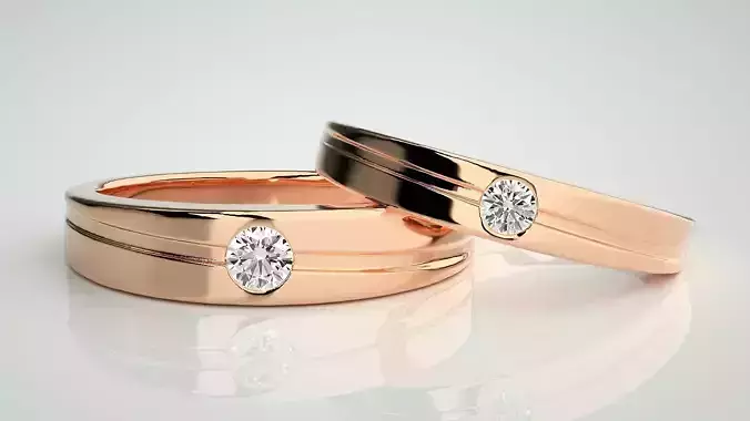 Solitaire Couple Band Ring 3dm stl render detail