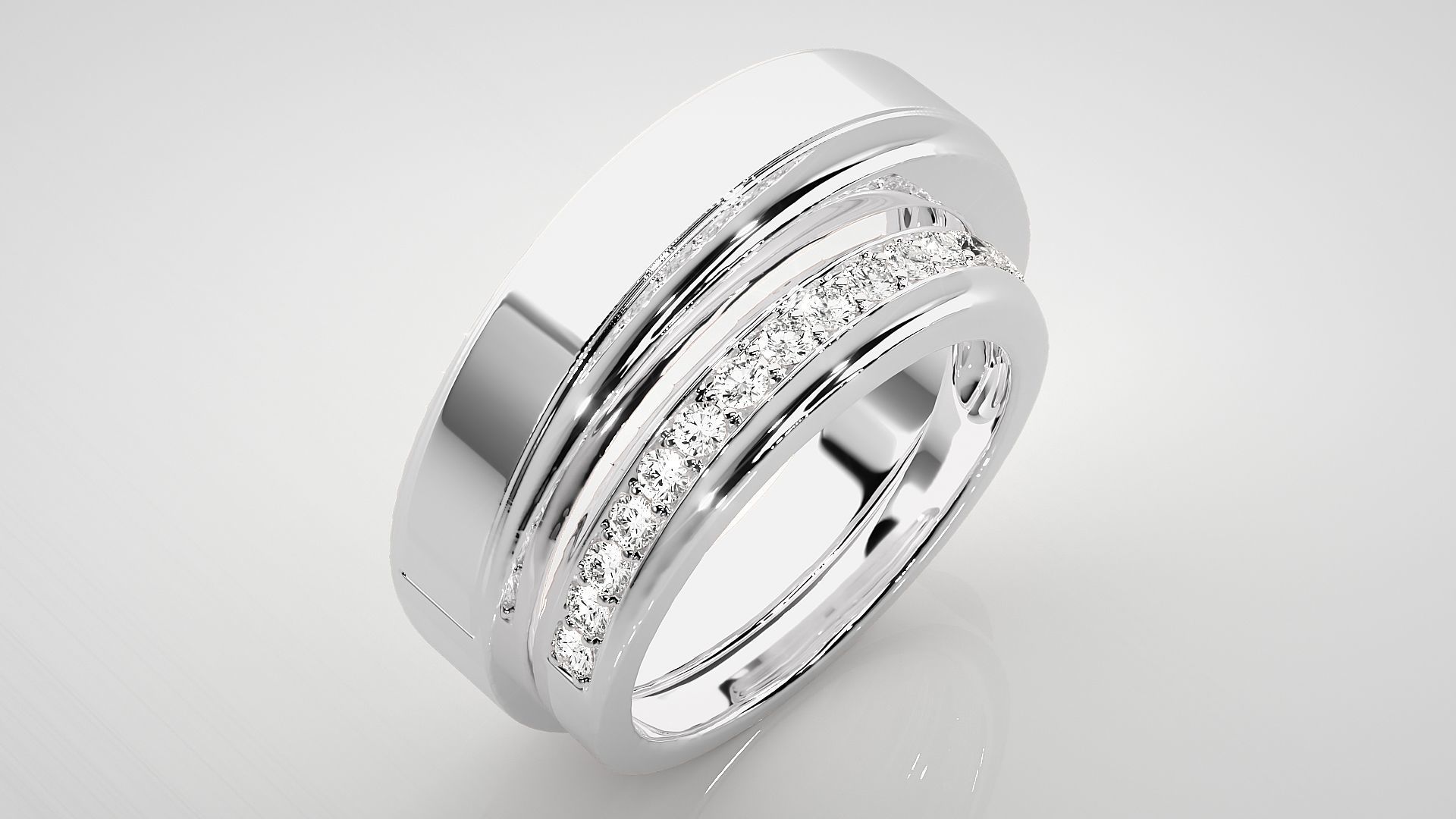 Diamond Couple Band Ring 3dm stl render detail 3D print model_8