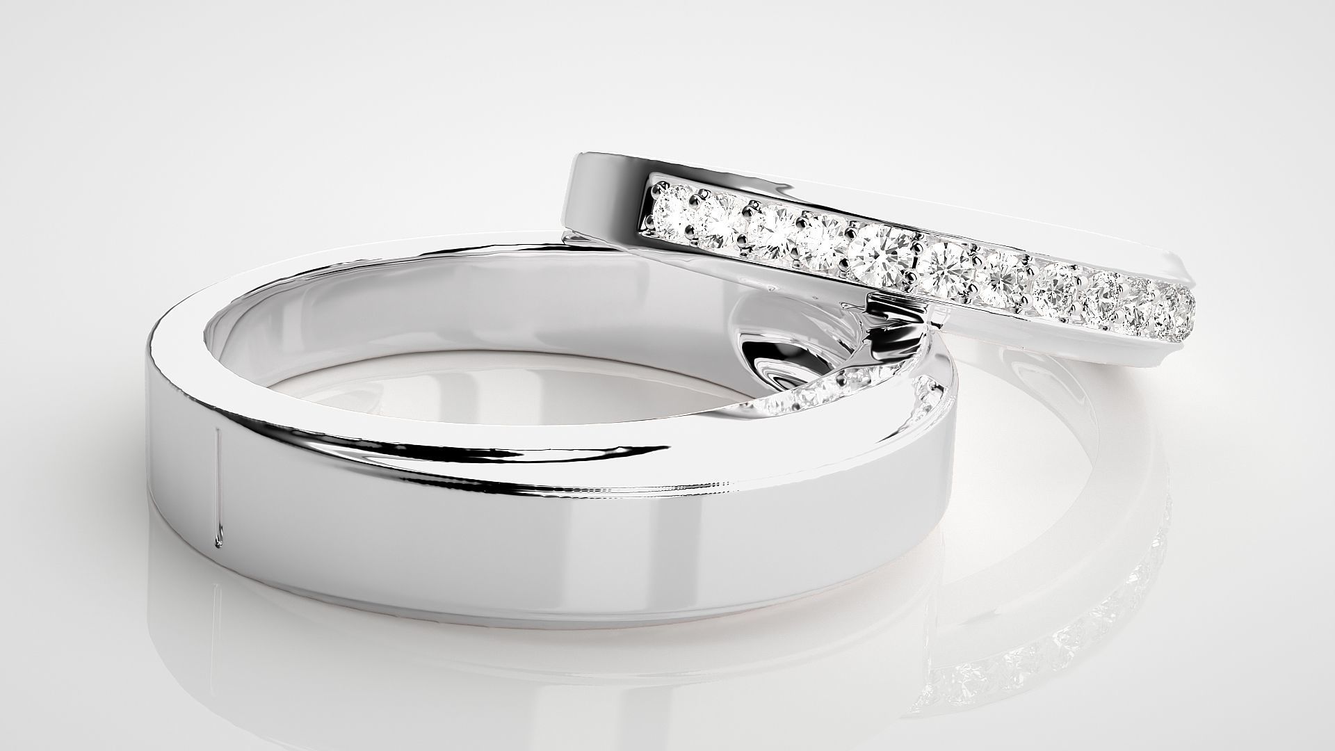 Diamond Couple Band Ring 3dm stl render detail 3D print model_6