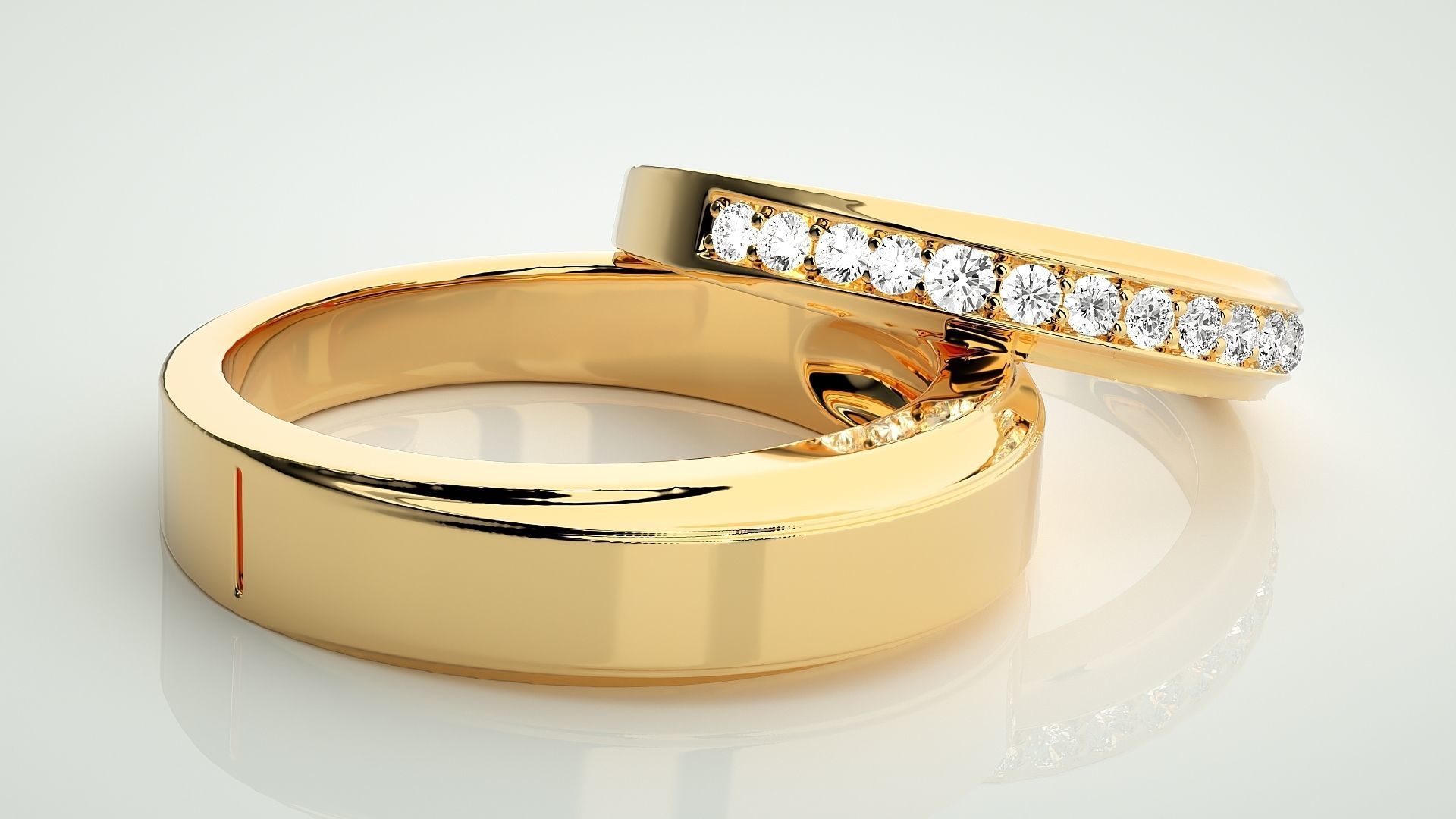 Diamond Couple Band Ring 3dm stl render detail 3D print model_10