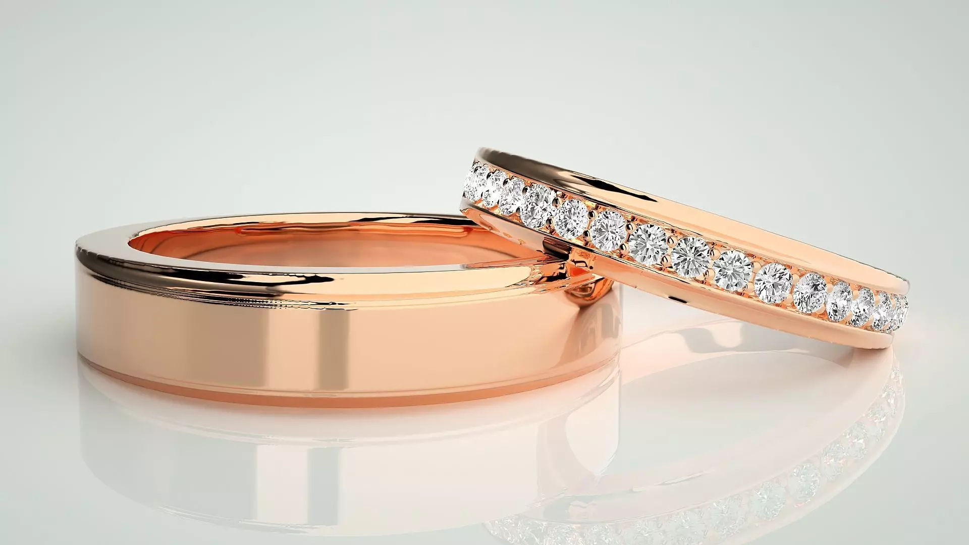 Diamond Couple Band Ring 3dm stl render detail 3D print model_0