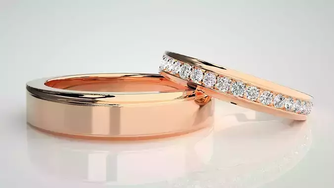 Diamond Couple Band Ring 3dm stl render detail 3D print model