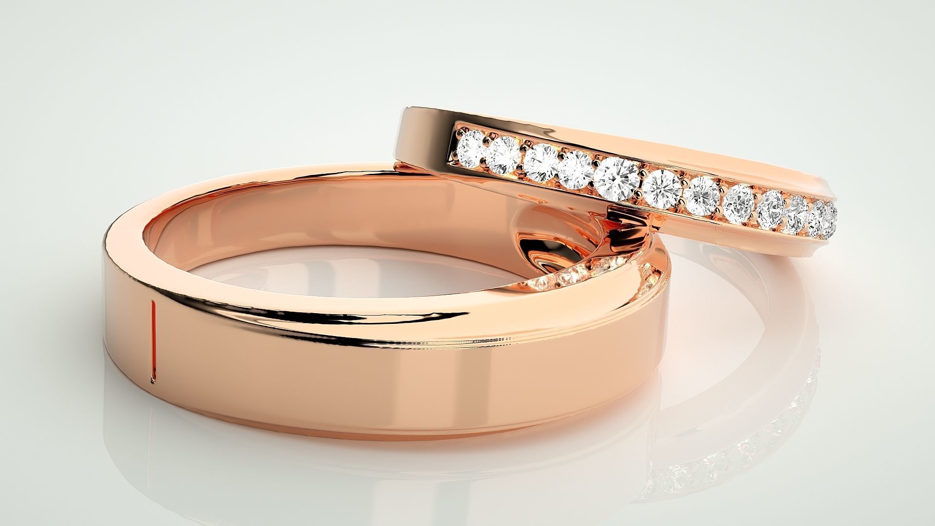 Diamond Couple Band Ring 3dm stl render detail 3D print model_1