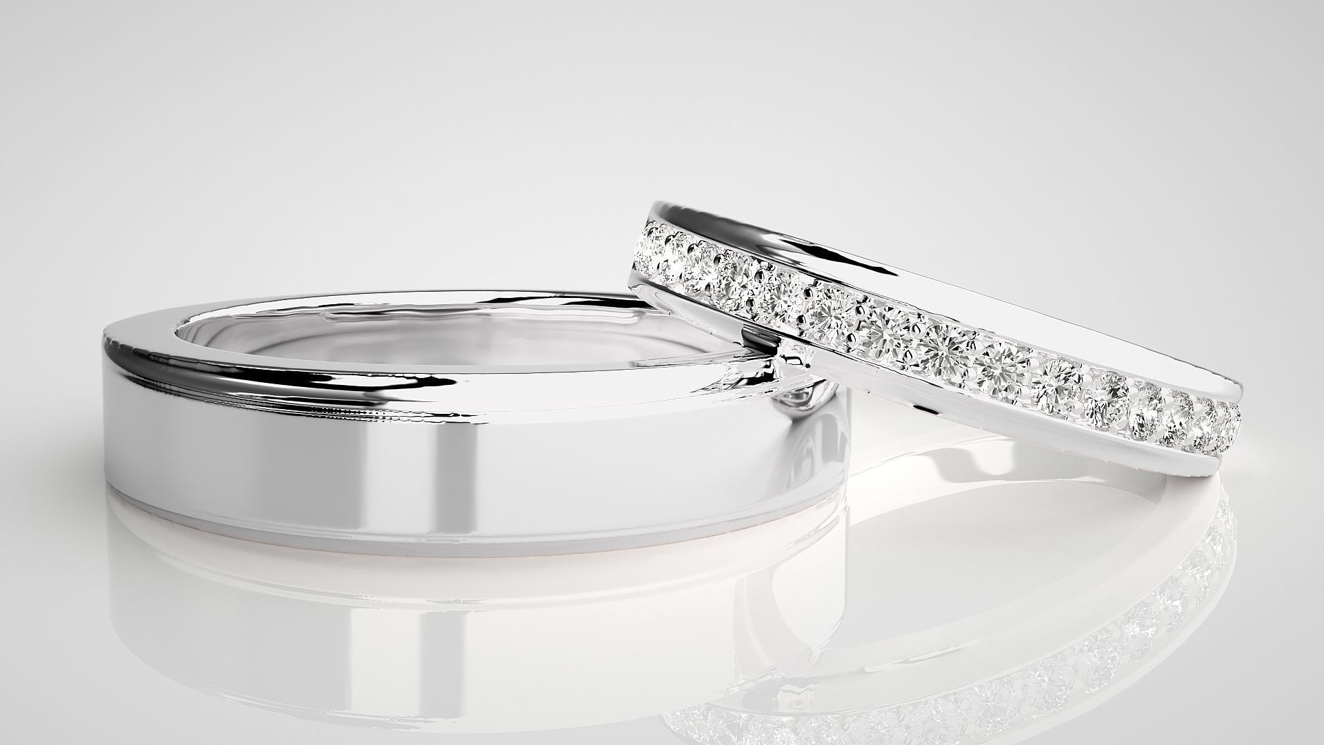 Diamond Couple Band Ring 3dm stl render detail 3D print model_5