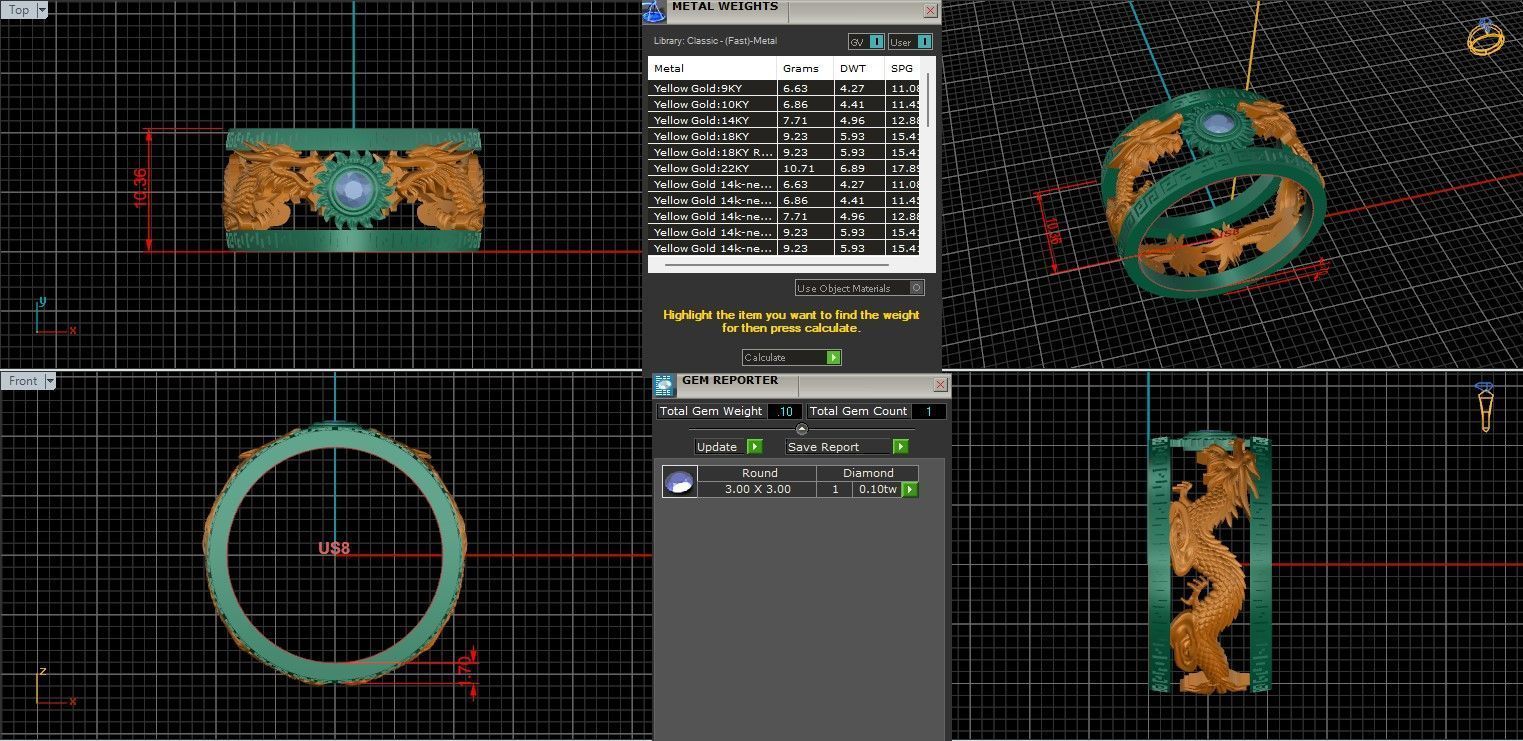 Dragon and Sun Solitaire Couple Band Ring 3dm stl render detail 3D print model_23
