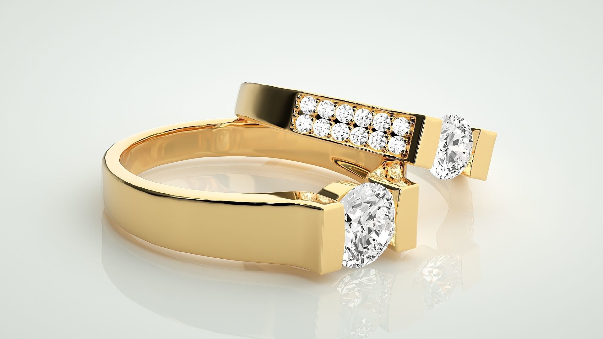 Solitaire Couple Band Ring 3dm stl render detail 3D print model_10