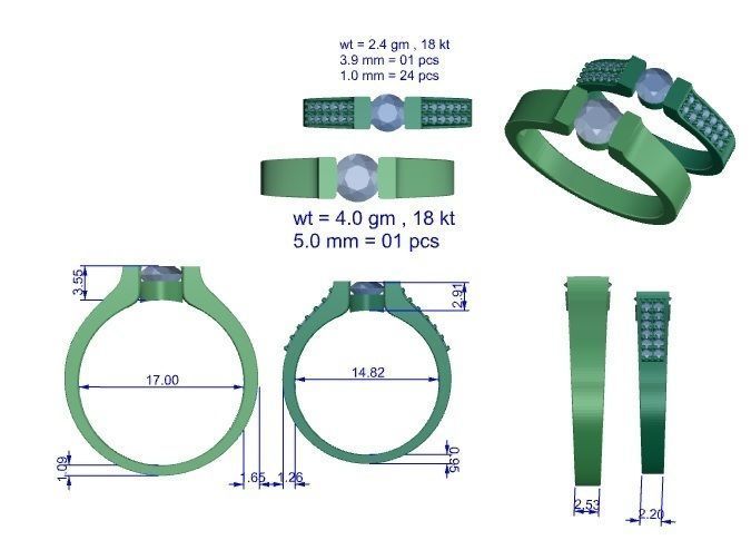 Solitaire Couple Band Ring 3dm stl render detail 3D print model_3