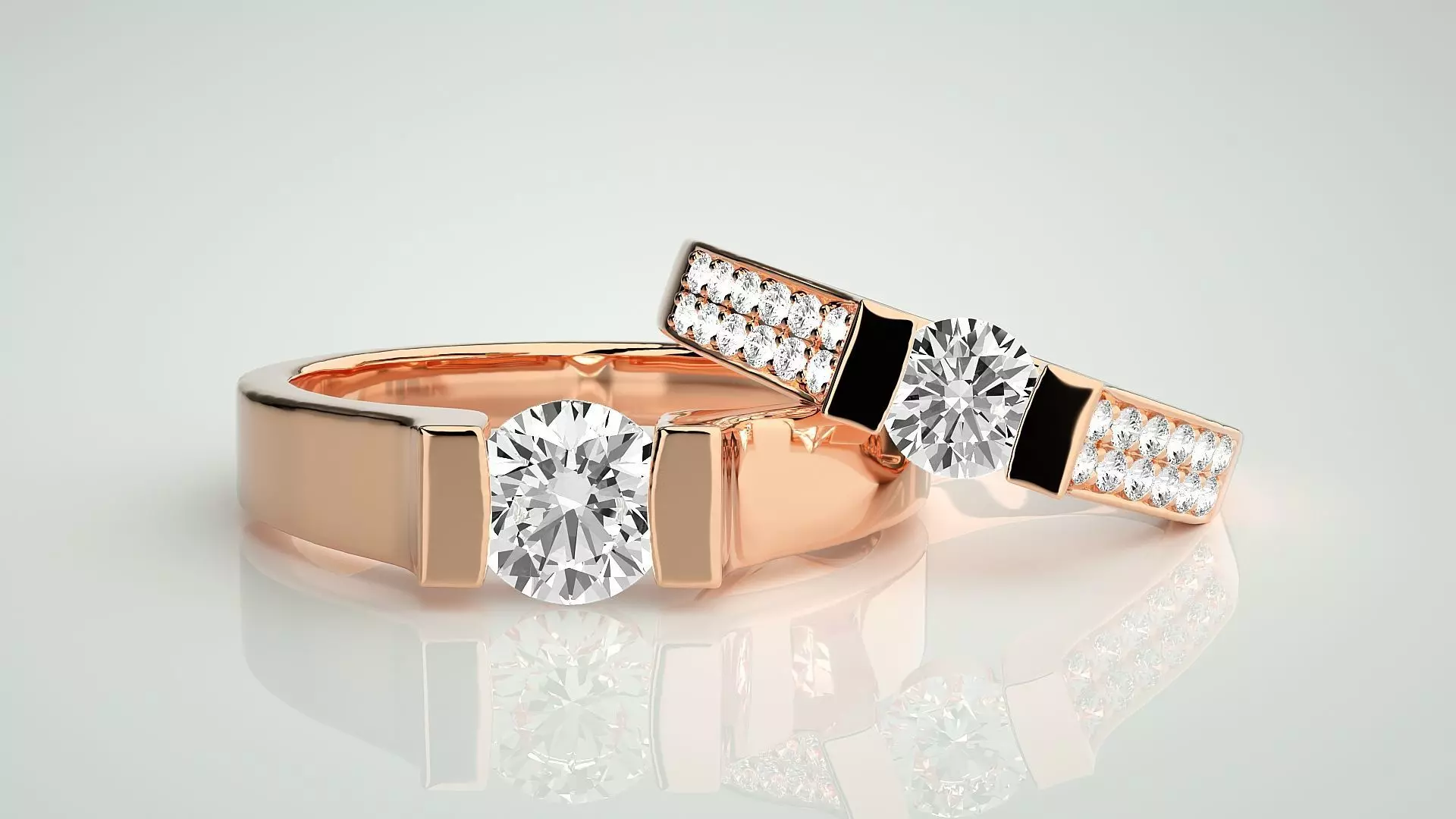 Solitaire Couple Band Ring 3dm stl render detail 3D print model_0