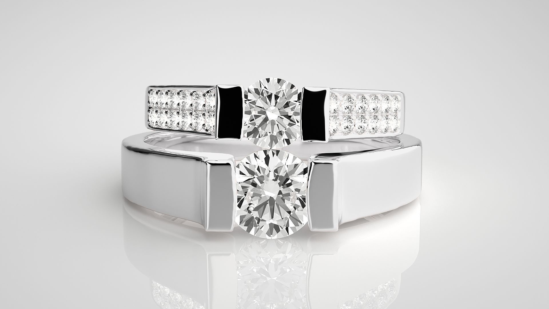 Solitaire Couple Band Ring 3dm stl render detail 3D print model_7