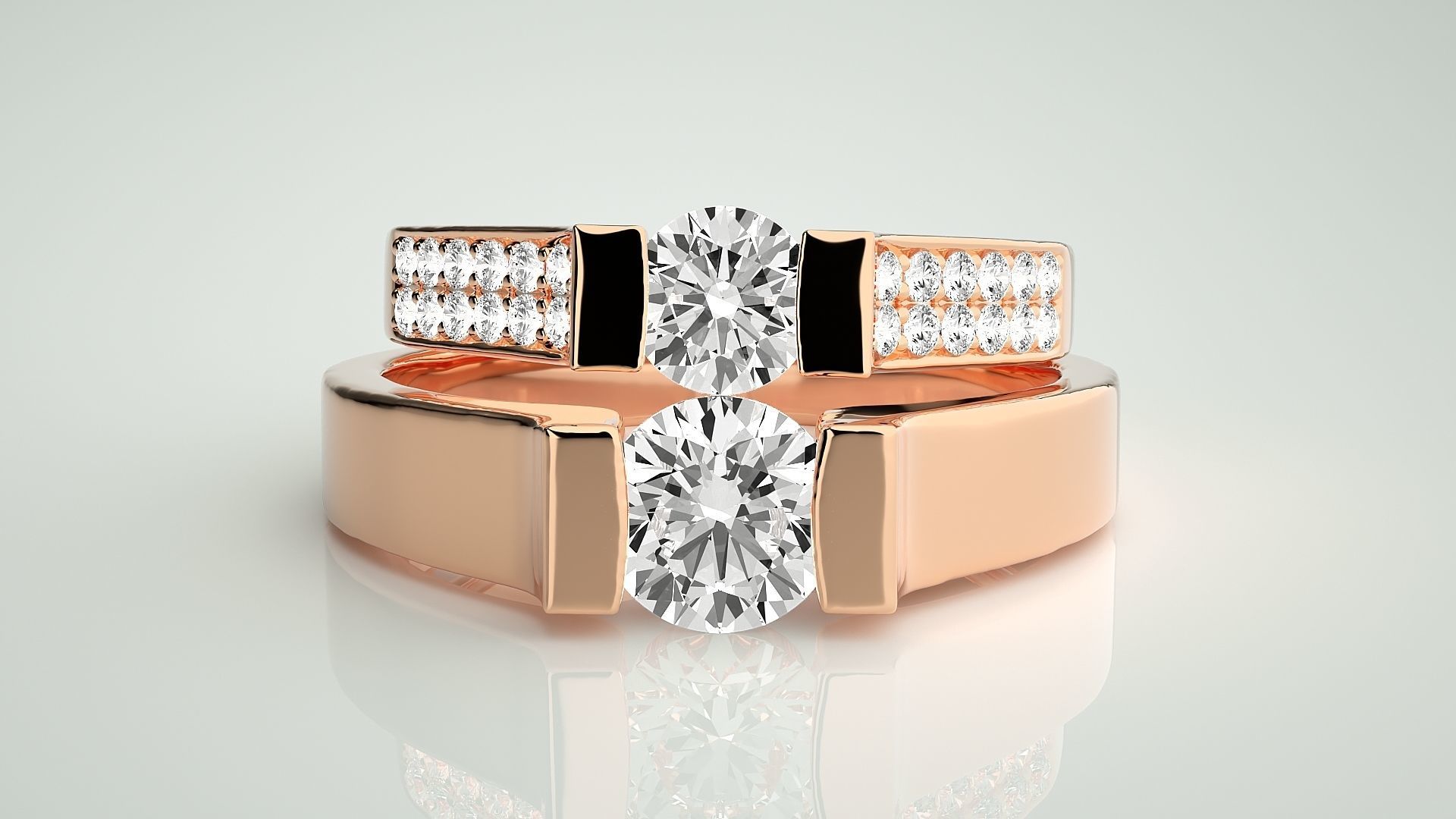 Solitaire Couple Band Ring 3dm stl render detail 3D print model_2