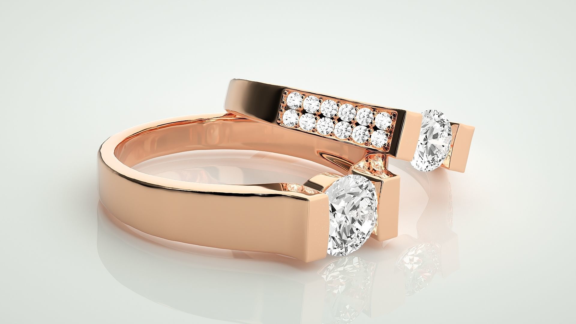 Solitaire Couple Band Ring 3dm stl render detail 3D print model_1