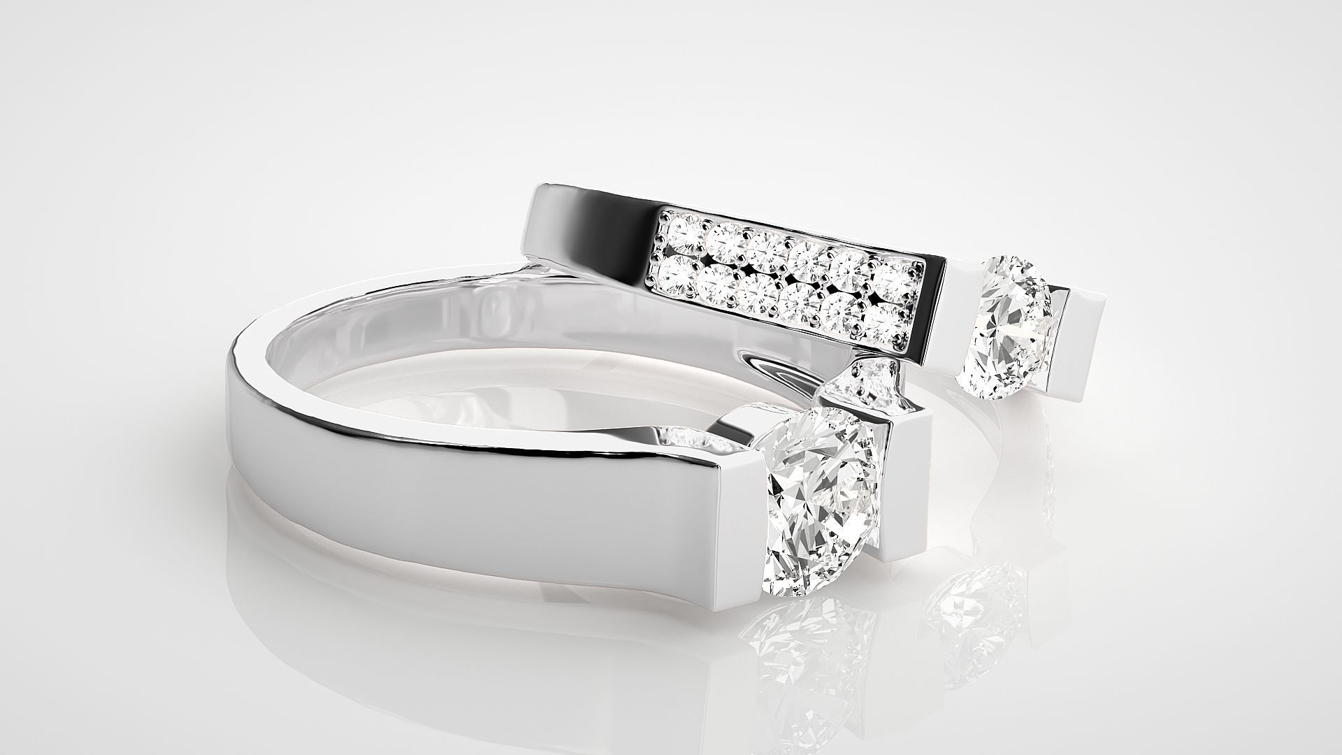 Solitaire Couple Band Ring 3dm stl render detail 3D print model_6