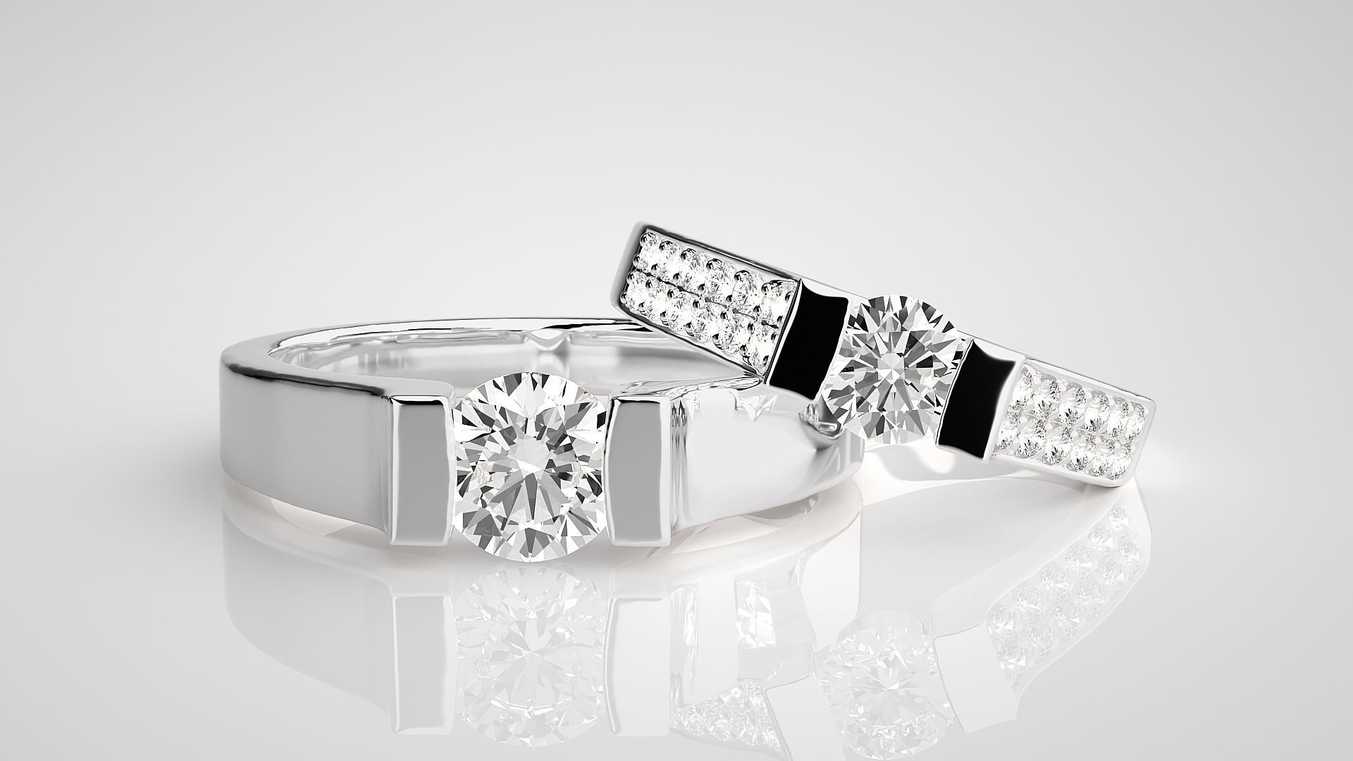 Solitaire Couple Band Ring 3dm stl render detail 3D print model_5