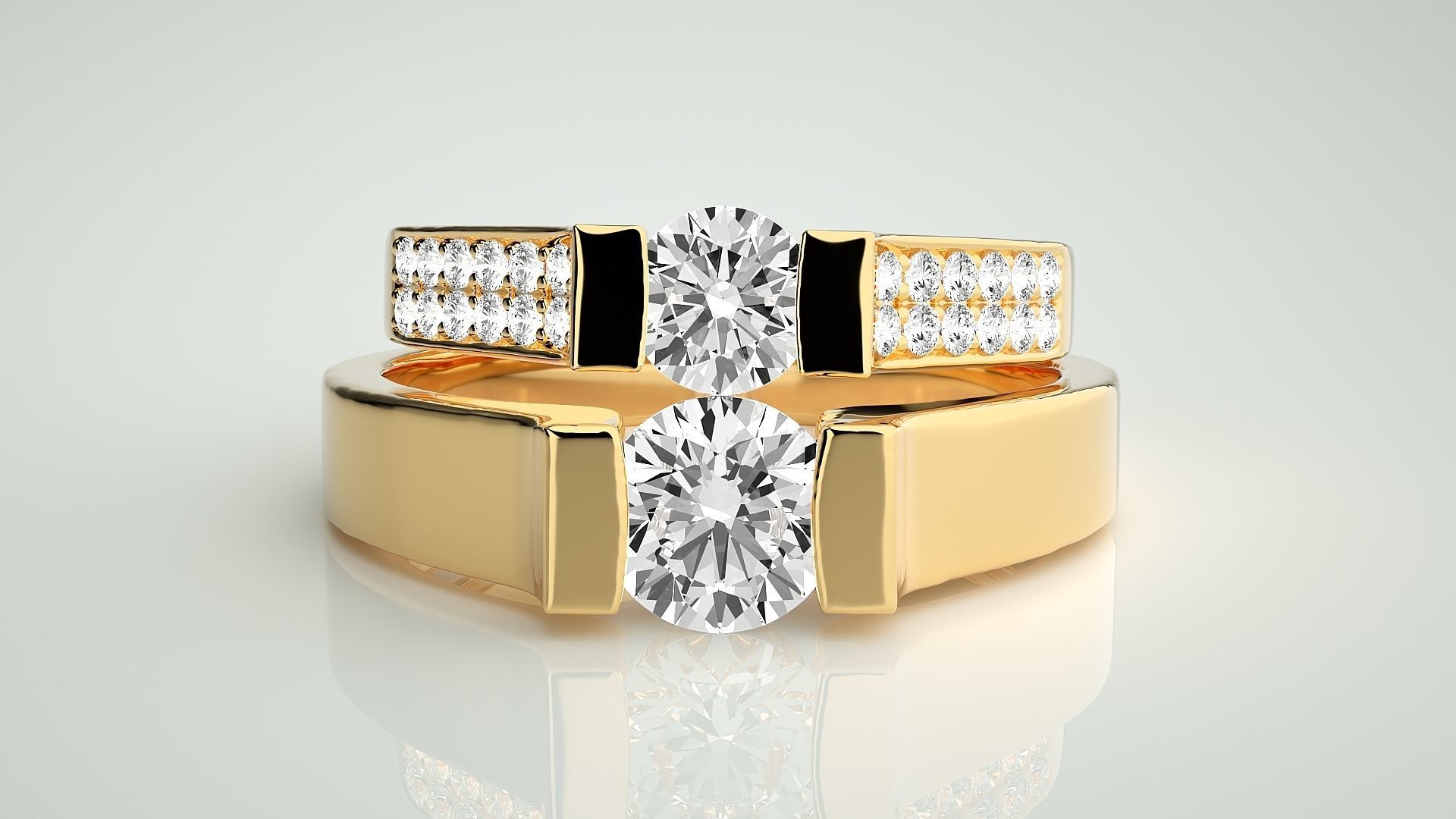 Solitaire Couple Band Ring 3dm stl render detail 3D print model_11