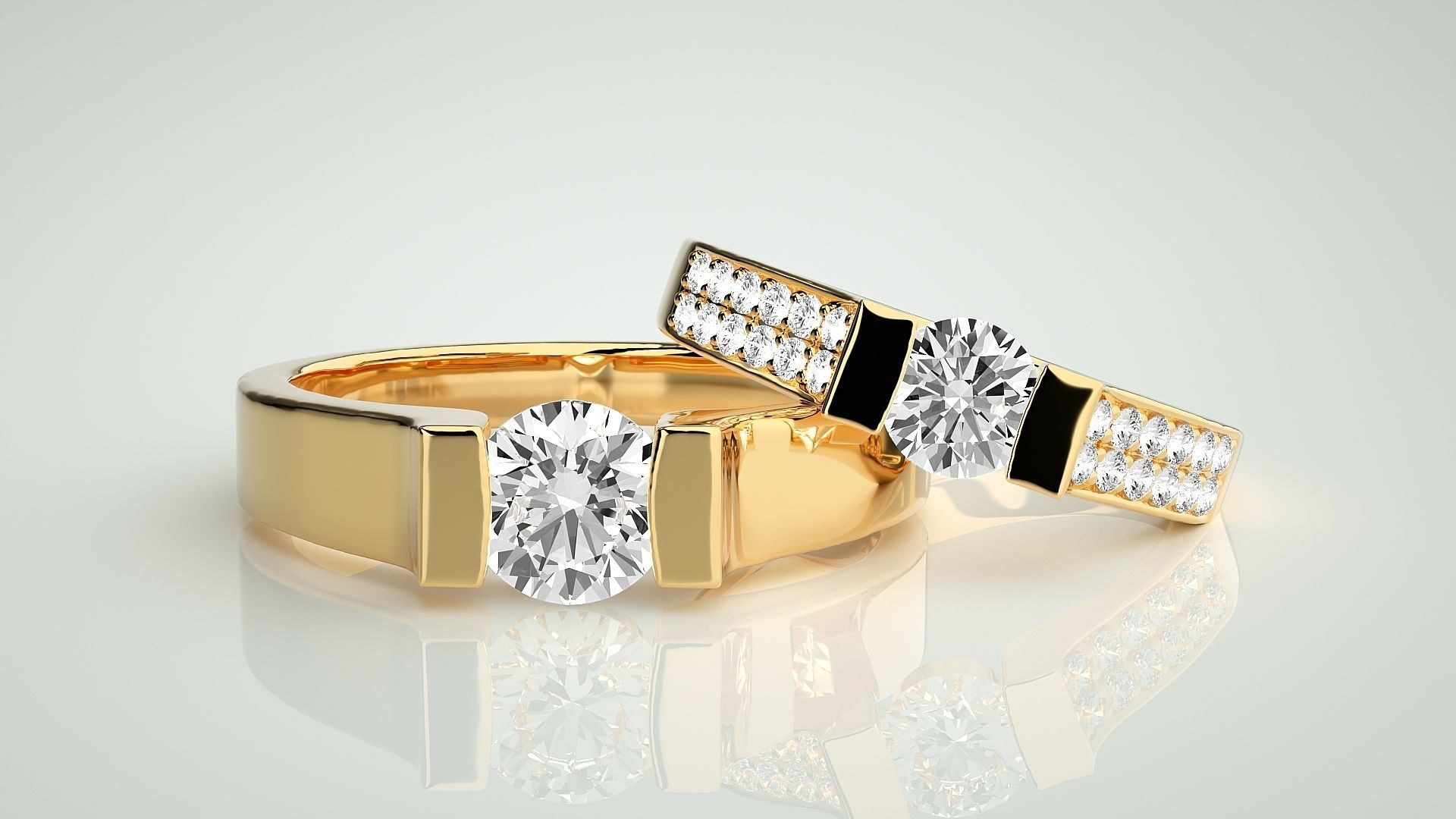 Solitaire Couple Band Ring 3dm stl render detail 3D print model_9