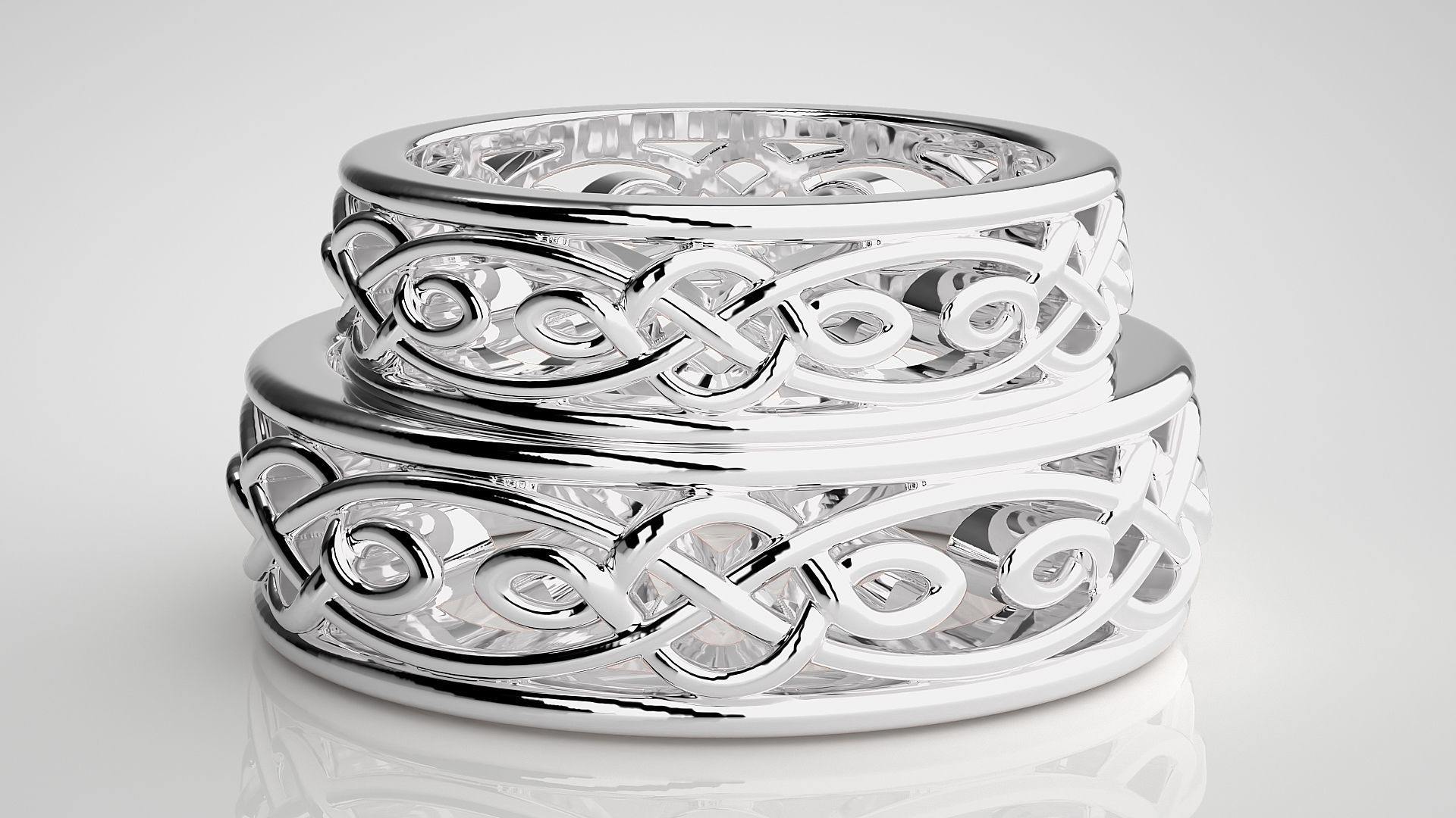 Wave Mesh Plain Gold Couple Band Ring 3dm stl render detail 3D print model_7