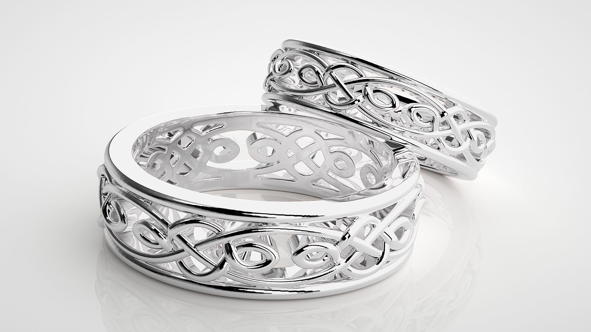 Wave Mesh Plain Gold Couple Band Ring 3dm stl render detail 3D print model_6