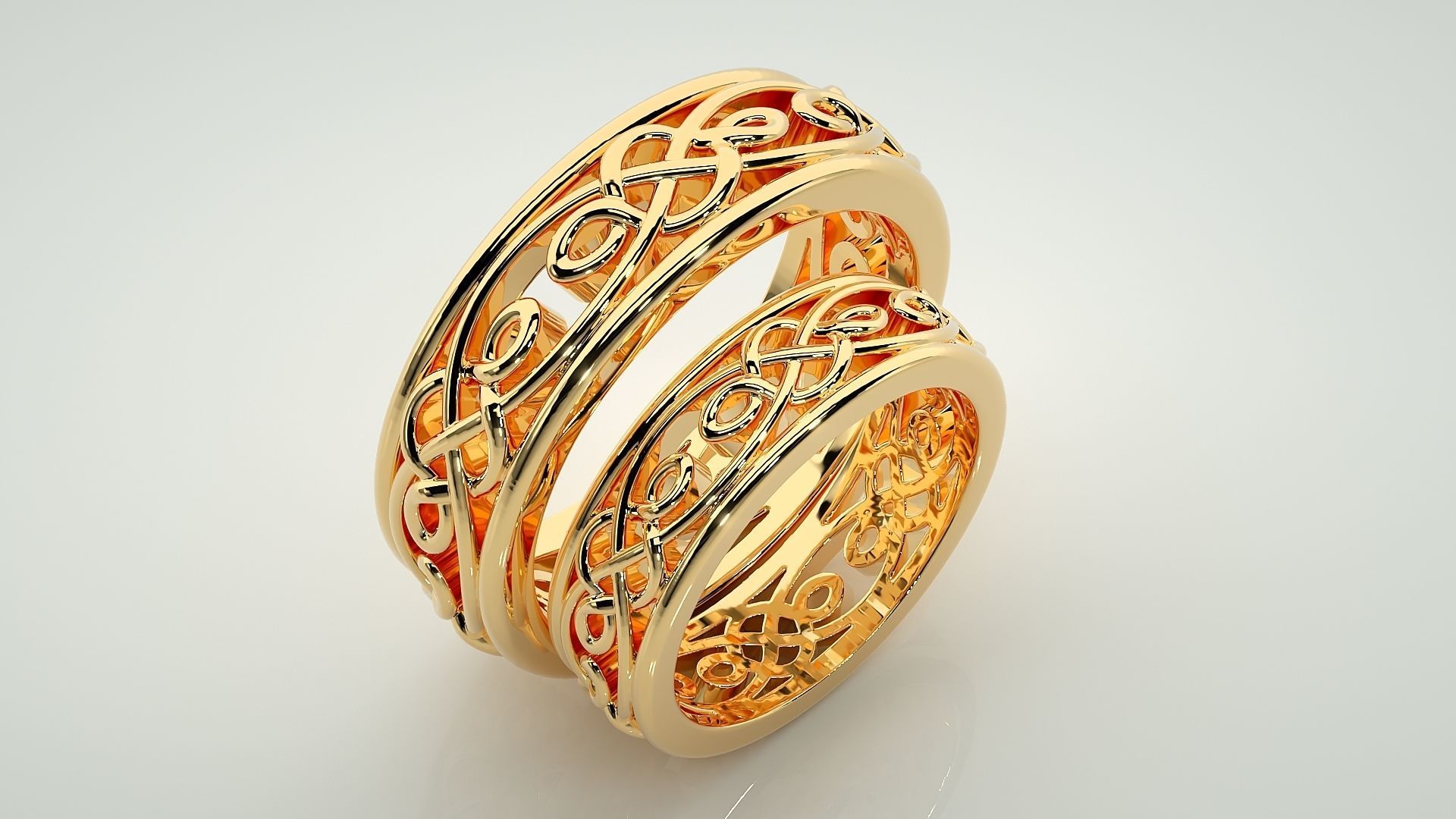 Wave Mesh Plain Gold Couple Band Ring 3dm stl render detail 3D print model_12