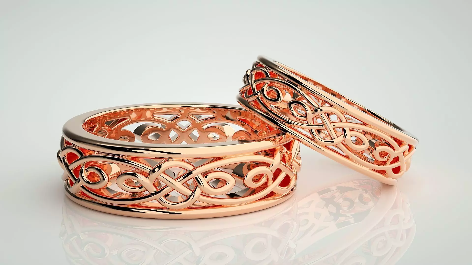 Wave Mesh Plain Gold Couple Band Ring 3dm stl render detail 3D print model_0