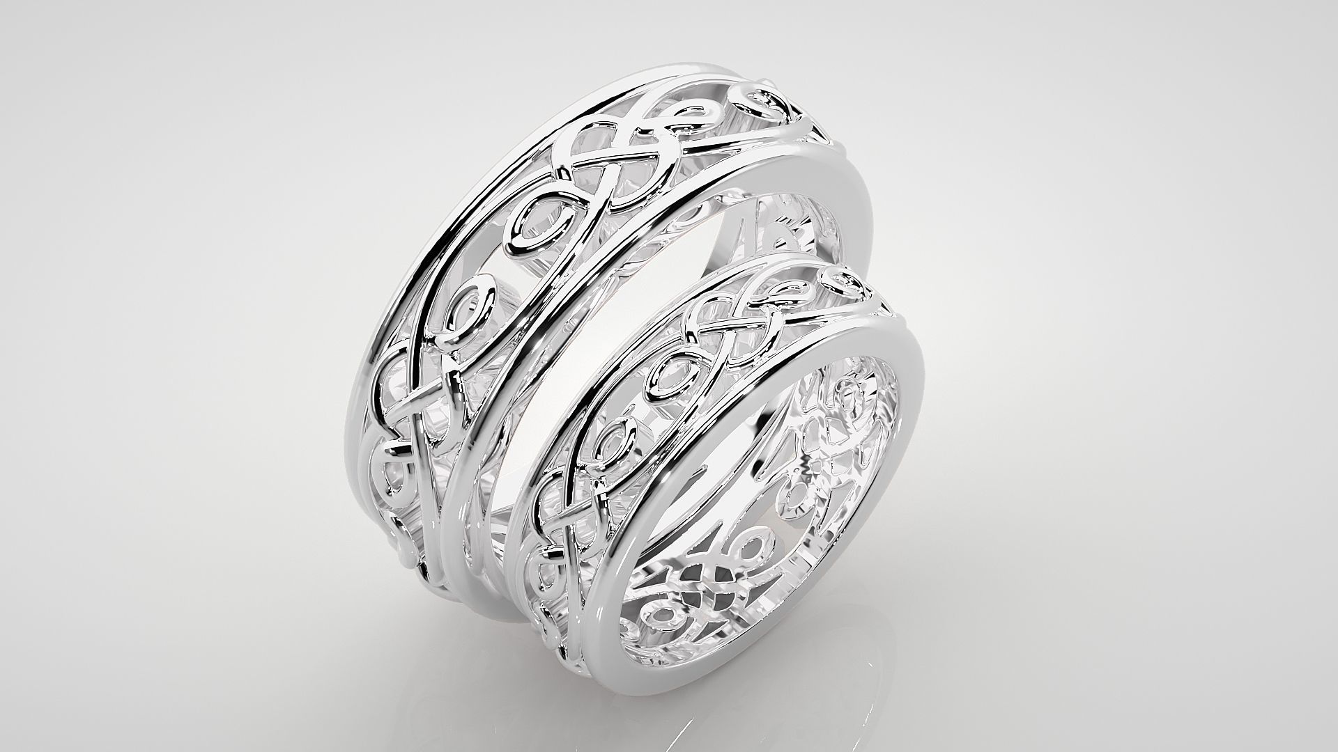 Wave Mesh Plain Gold Couple Band Ring 3dm stl render detail 3D print model_8