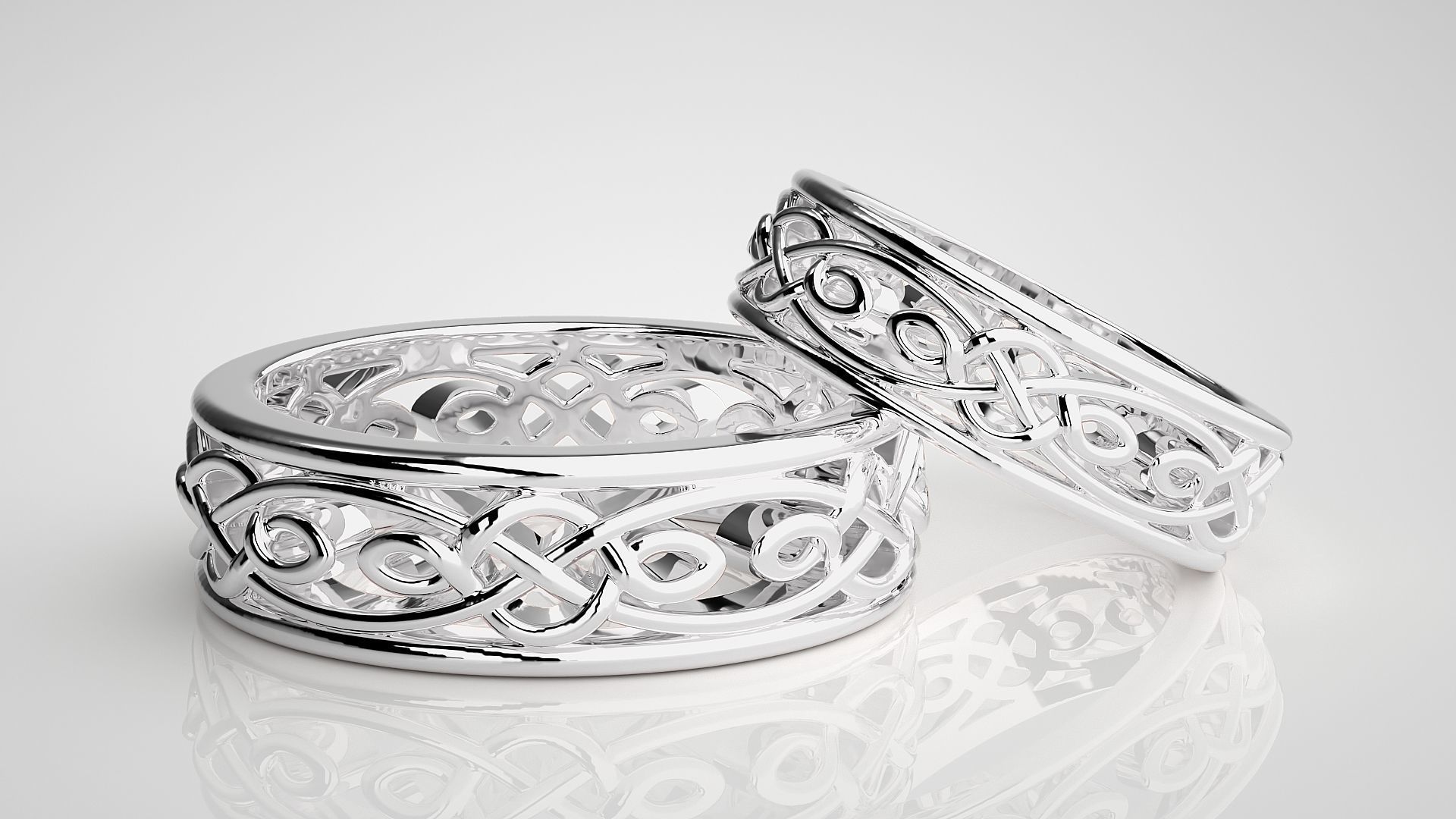 Wave Mesh Plain Gold Couple Band Ring 3dm stl render detail 3D print model_5